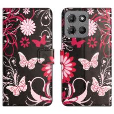  Motorola Moto G15 / G15 Power Fodral Med Tryck Rosa Fj&auml;rilar