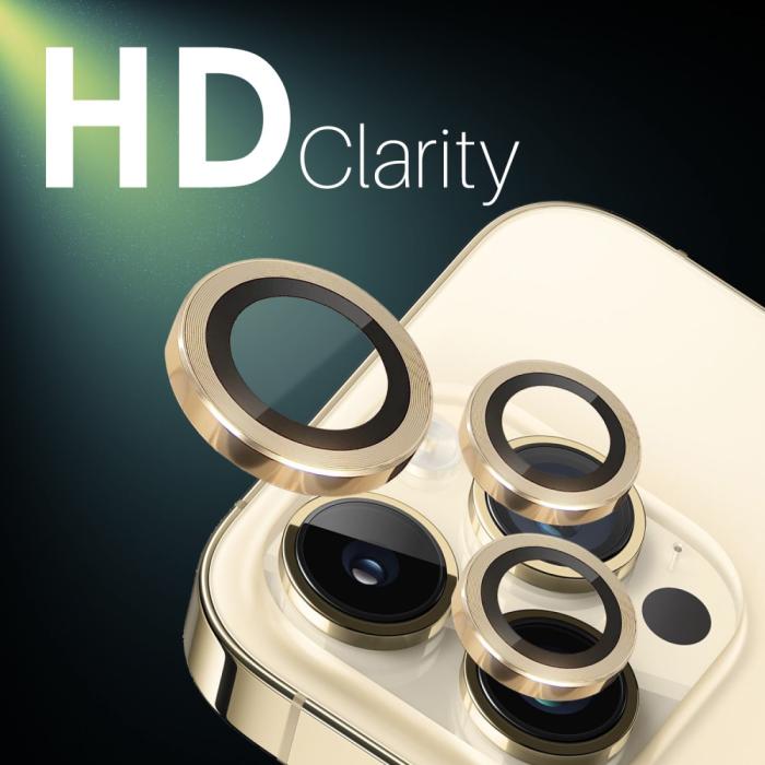 Bild 5, NORTHJO NORTHJO iPhone 14 Pro/Pro Max/15 Pro/Pro Max Linsskydd 2-PACK Guld