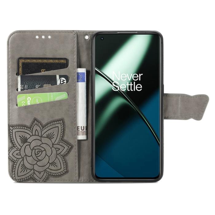 Bild 3,  OnePlus 11 5G Fodral Butterfly Läder Grå