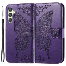  Samsung Galaxy A25 5G Fodral L&auml;der Big Butterfly M&ouml;rk Lila