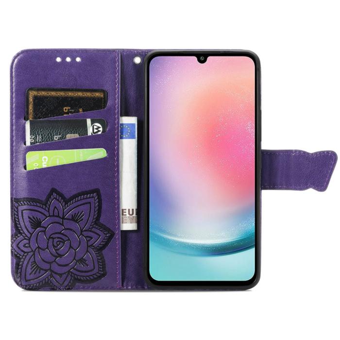 Bild 2,  Samsung Galaxy A25 5G Fodral Läder Big Butterfly Mörk Lila
