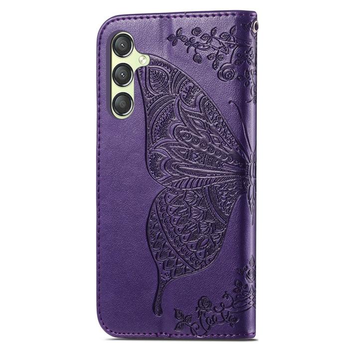 Bild 4,  Samsung Galaxy A25 5G Fodral Läder Big Butterfly Mörk Lila