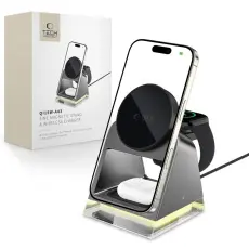 Tech-Protect Tech-Protect 3in1 15W Qi Magnetisk MagSafe Laddare Svart