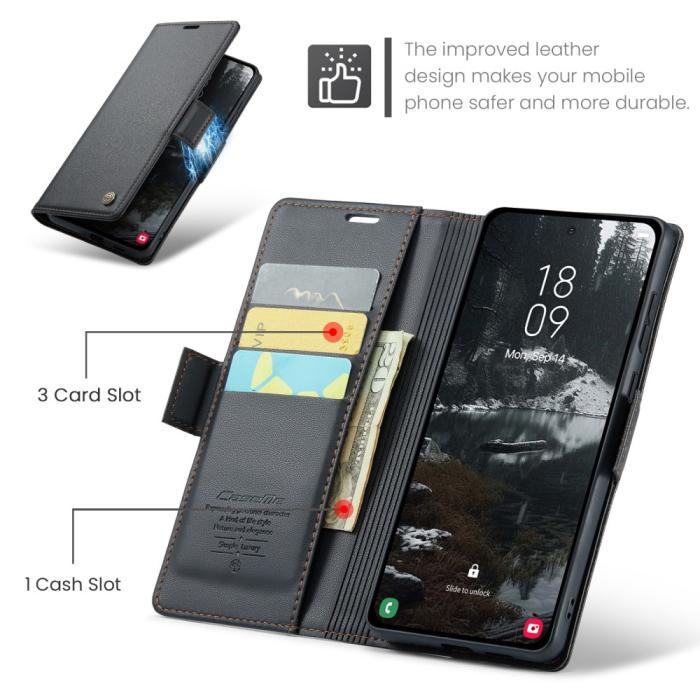 Bild 2, CASEME CASEME Samsung Galaxy S25 Edge Fodral Läder RFID Svart