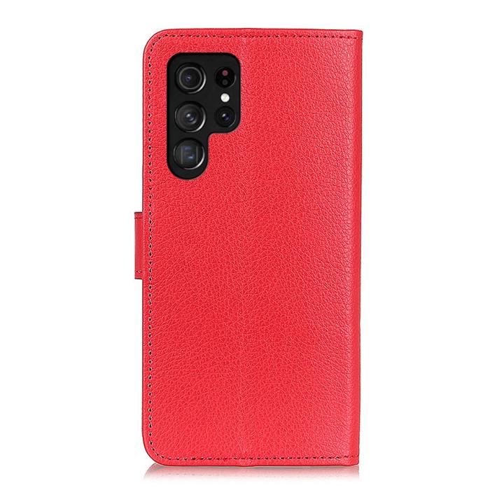 Bild 3,  Samsung Galaxy S22 Ultra Fodral Litchi Läder Röd