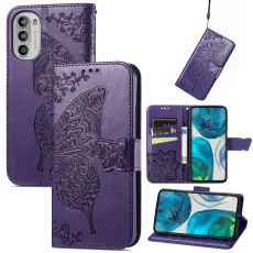  Motorola Moto G52/G82 Fodral Fj&auml;ril Tryck M&ouml;rk Lila