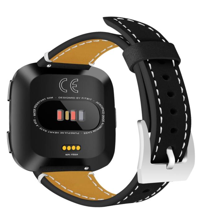 Bild 2,  Äkta Läder Armband Fitbit Versa/Versa 2 - Svart
