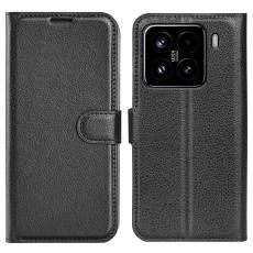  Xiaomi 15 Fodral Litchi L&auml;der Svart