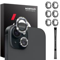 NORTHJO NORTHJO iPhone 15/15 Plus/14/14 Plus Linsskydd 3-PACK Glitter Svart