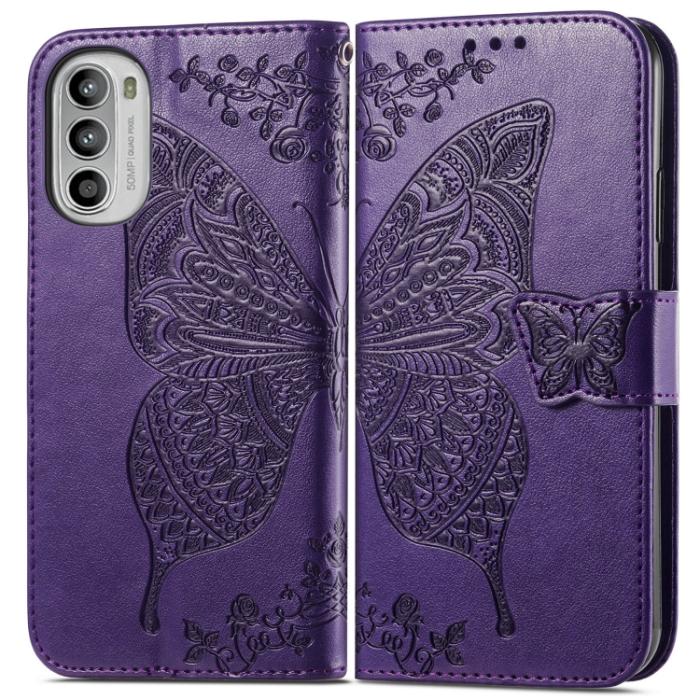 Bild 2,  Motorola Moto G52/G82 Fodral Fjäril Tryck Mörk Lila