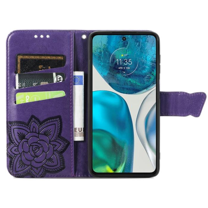 Bild 3,  Motorola Moto G52/G82 Fodral Fjäril Tryck Mörk Lila