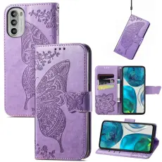  Motorola Moto G52/G82 Fodral Fj&auml;ril Tryck Ljus Lila
