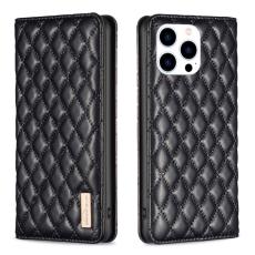 BINFEN BINFEN iPhone 15 Pro Fodral Diamond Flip L&auml;der Svart