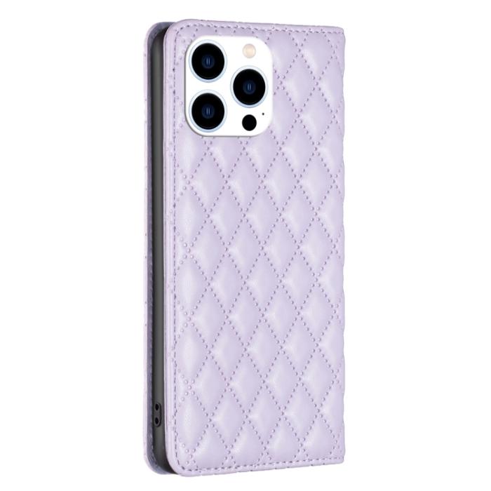 Bild 3, BINFEN BINFEN iPhone 15 Pro Fodral Diamond Flip Läder Lila