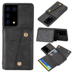  Samsung Galaxy S21 Ultra - L&auml;der Skal Med Kortfack Och Magnet - Svart