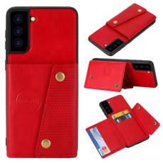  Samsung Galaxy S21 - L&auml;der Skal Med Kortfack Och Magnet - R&ouml;d