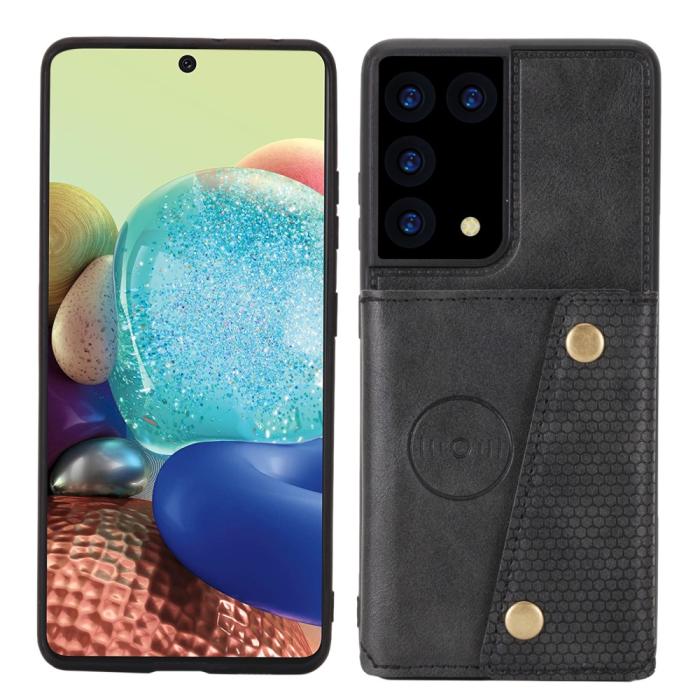 Bild 2,  Samsung Galaxy S21 Ultra - Läder Skal Med Kortfack Och Magnet - Svart