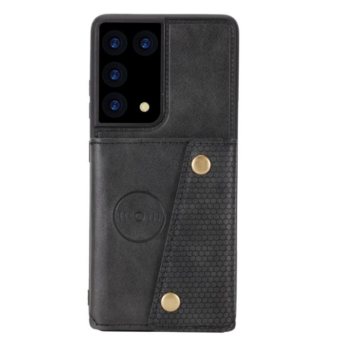 Bild 4,  Samsung Galaxy S21 Ultra - Läder Skal Med Kortfack Och Magnet - Svart
