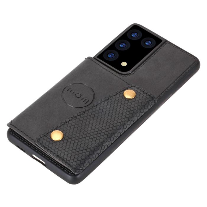 Bild 5,  Samsung Galaxy S21 Ultra - Läder Skal Med Kortfack Och Magnet - Svart