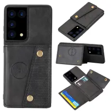  Samsung Galaxy S21 Ultra - L&auml;der Skal Med Kortfack Och Magnet - Svart
