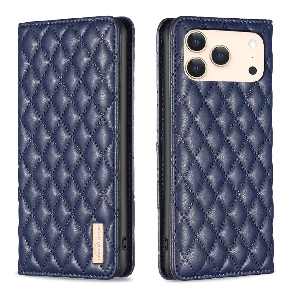 BINFEN BINFEN iPhone 17 Pro Fodral Flip Diamond Läder Blå