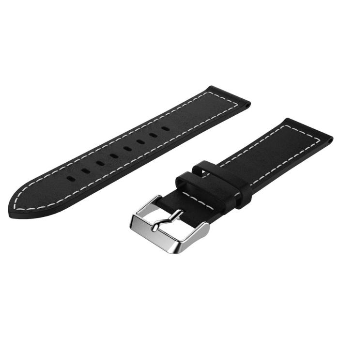 Bild 3,  Äkta Läder Armband Med Vit Söm - Svart (22mm)