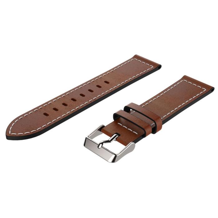 Bild 2,  Äkta Läder Armband Med Vit Söm - Brun (22mm)
