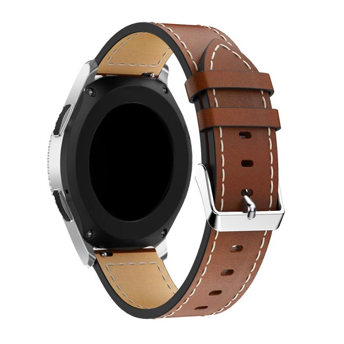 Bild 3,  Äkta Läder Armband Med Vit Söm - Brun (22mm)