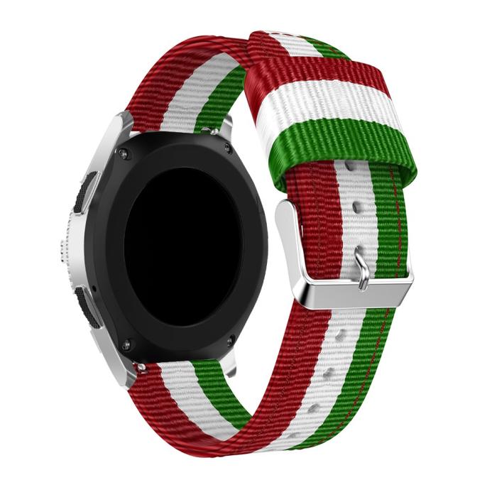 Bild 3,  Nylon Armband Med Vertikal Design - Grön/Vit/Röd (22mm)