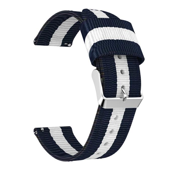 Bild 2,  Nylon Armband Med Vertikal Design - Blå/Vit (22mm)