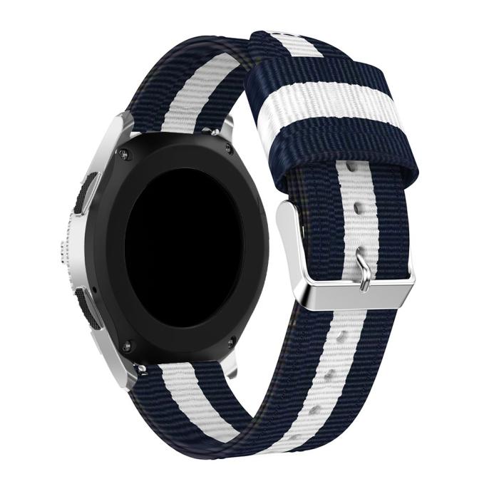 Bild 4,  Nylon Armband Med Vertikal Design - Blå/Vit (22mm)