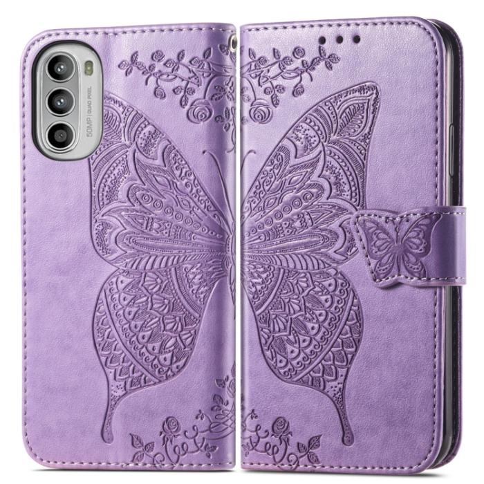 Bild 2,  Motorola Moto G52/G82 Fodral Fjäril Tryck Ljus Lila