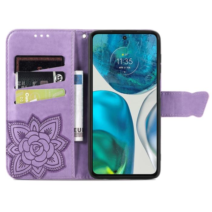 Bild 3,  Motorola Moto G52/G82 Fodral Fjäril Tryck Ljus Lila