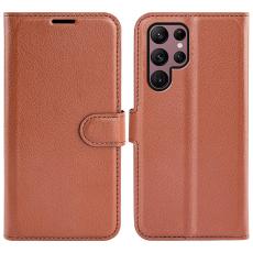  Samsung Galaxy S23 Ultra Fodral Litchi L&auml;der Brun