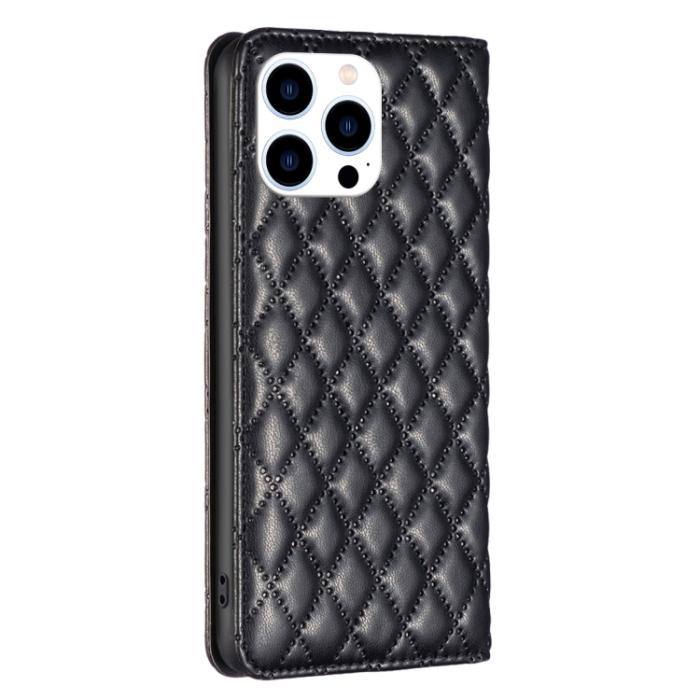 Bild 3, BINFEN BINFEN iPhone 15 Pro Fodral Diamond Flip Läder Svart
