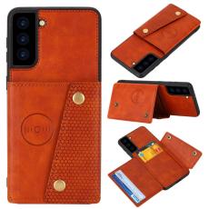  Samsung Galaxy S21 - L&auml;der Skal Med Kortfack Och Magnet - Brun