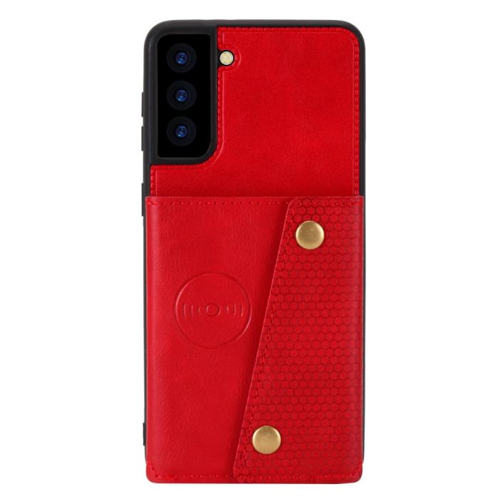 Bild 3,  Samsung Galaxy S21 - Läder Skal Med Kortfack Och Magnet - Röd