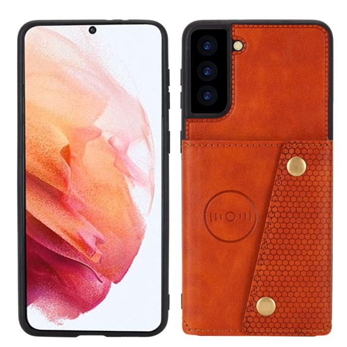 Bild 2,  Samsung Galaxy S21 - Läder Skal Med Kortfack Och Magnet - Brun