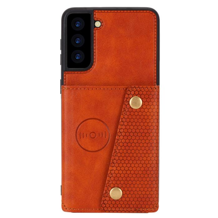 Bild 3,  Samsung Galaxy S21 - Läder Skal Med Kortfack Och Magnet - Brun