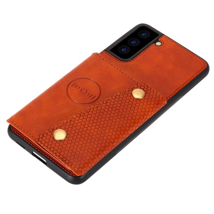 Bild 4,  Samsung Galaxy S21 - Läder Skal Med Kortfack Och Magnet - Brun