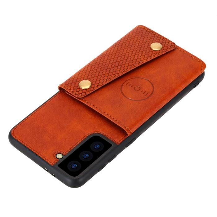Bild 5,  Samsung Galaxy S21 - Läder Skal Med Kortfack Och Magnet - Brun