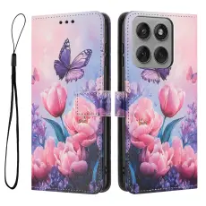  Motorola Edge 60 Pro Fodral Med Tryck Rosa Blommor