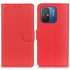  Xiaomi Redmi 12C 4G Fodral L&auml;der Litchi Textur R&ouml;d