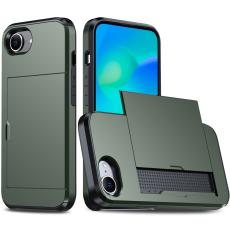  iPhone 17e / 16e Skal Hybrid Med Kortfack M&ouml;rk Gr&ouml;n