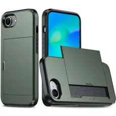  iPhone 17e / 16e Skal Hybrid Med Kortfack M&ouml;rk Gr&ouml;n