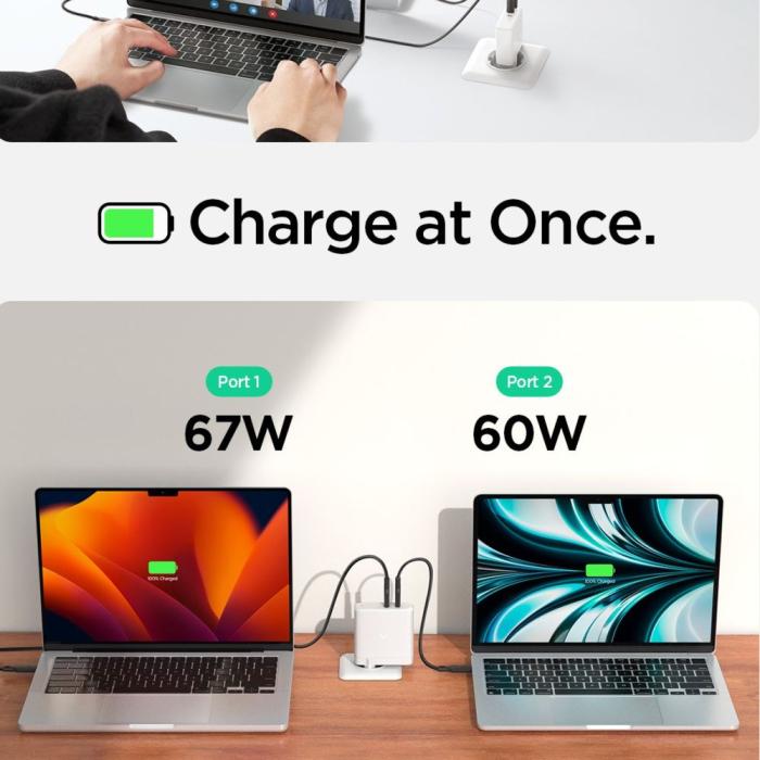 Bild 4, Spigen Spigen 140W 2x USB-C Väggladdare Arcstation Pro Vit