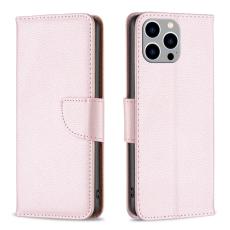  iPhone 15 Pro Max Fodral Litchi Shark L&auml;der Ros&eacute;guld