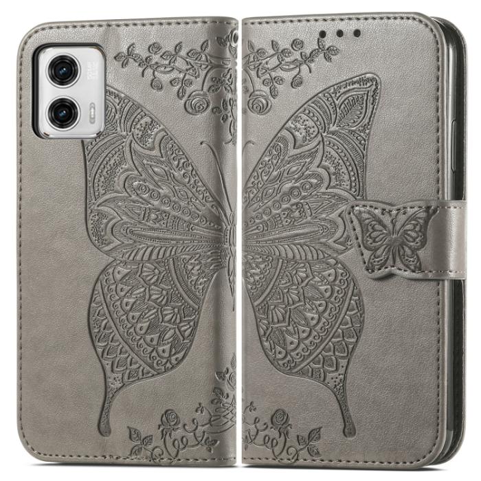 Bild 2,  Motorola Moto G73 5G Fodral Butterfly Grå