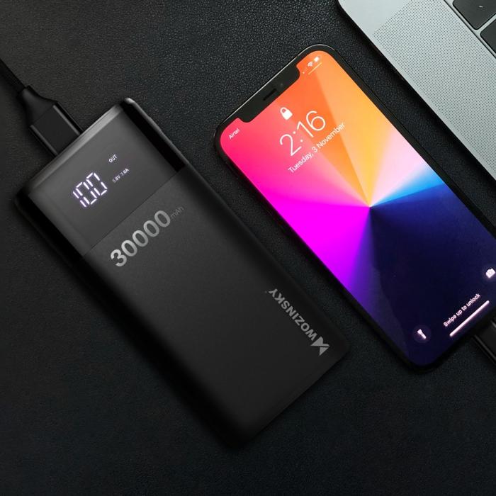 Bild 4, Wozinsky Wozinsky 30000 mAh Power Bank 4A 4x USB Med Display - Svart