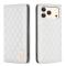 BINFEN BINFEN iPhone 17 Pro Fodral Flip Diamond Läder Vit